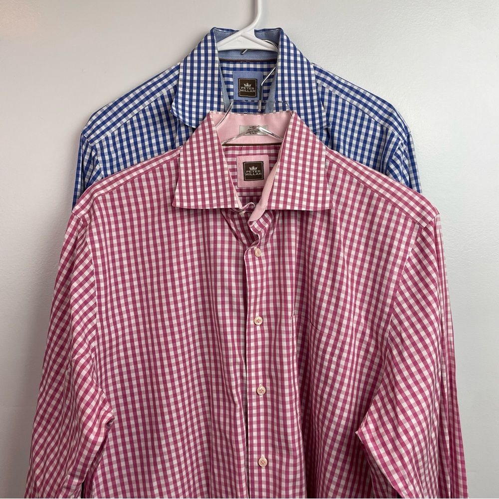 Peter Millar Set of 2 Checked Shirts Blue & Red
